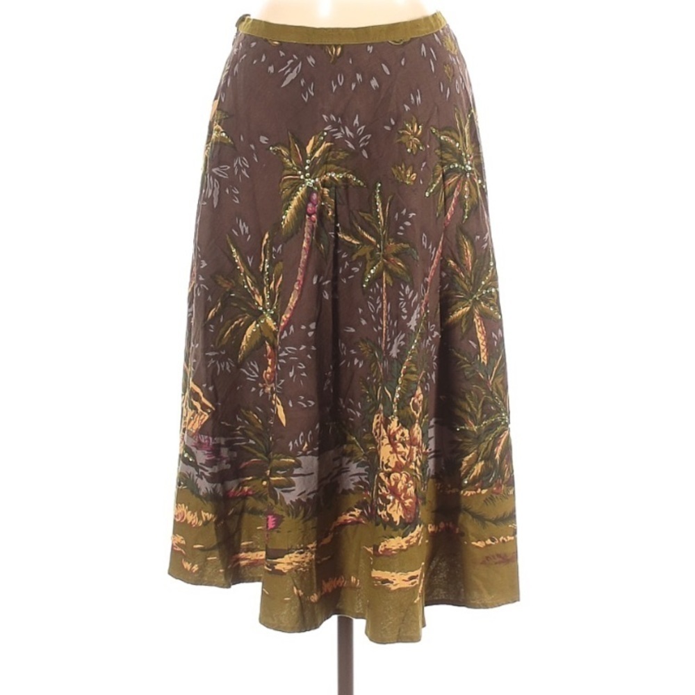 A Line Palm Tree Island Sequence Swing midi skirt women’s 6 brown/green